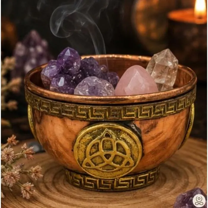 Koperen offerschaaltje Triquetra symbolen - ca. 7,5 cm