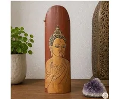 Houten Boeddha wanddecoratie handbeschilderd
