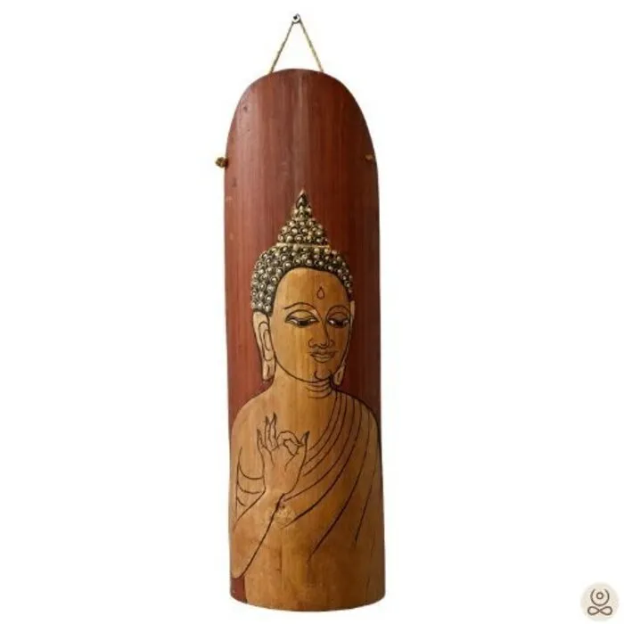 Houten Boeddha wanddecoratie handbeschilderd 18 cm