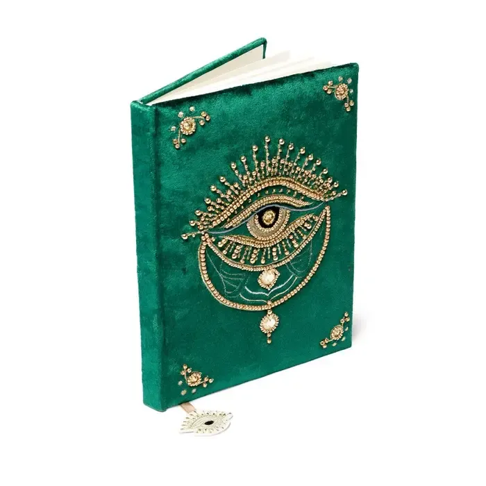 Notitieboek fluweel groen met tarot oog
