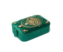 Sieraden / tarotdoos fluweel groen met tarot oog