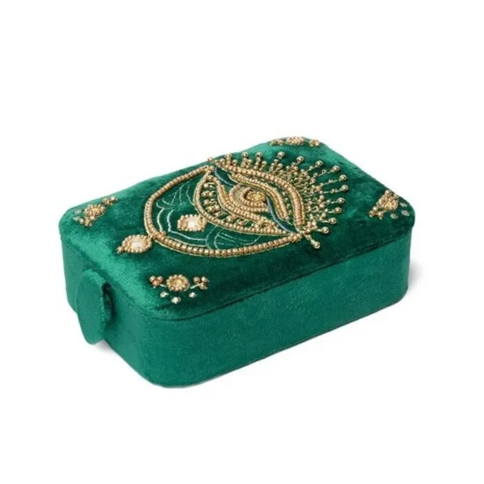 Sieraden / tarotdoos fluweel groen met tarot oog