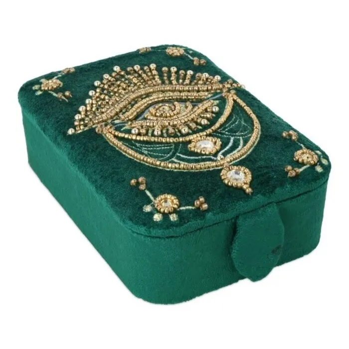 Sieraden / tarotdoos fluweel groen met tarot oog