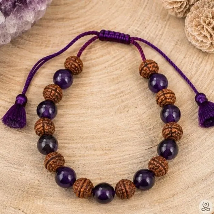 Armband Rudraksha en Amethist met aantrekkoord | 8 mm
