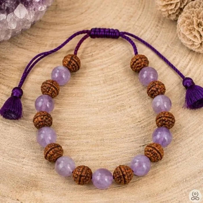 Armband Rudraksha en Amethist met aantrekkoord | 8 mm
