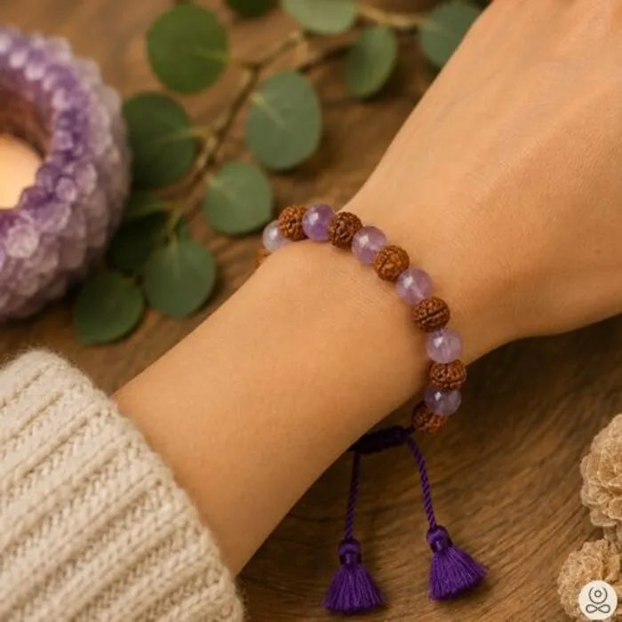 Armband Rudraksha en Amethist met aantrekkoord | 8 mm
