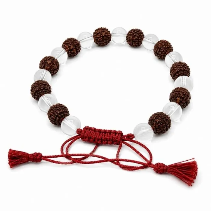 Mala armband rudraksha met bergkristal