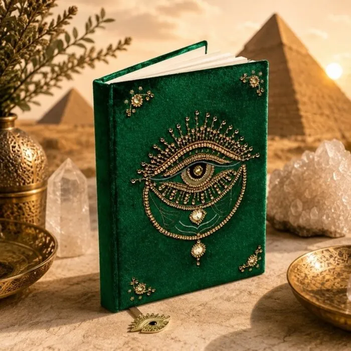 Notitieboek fluweel groen met tarot oog