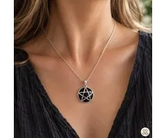 Pentagram Zilveren Hanger Zwarte Spiegel