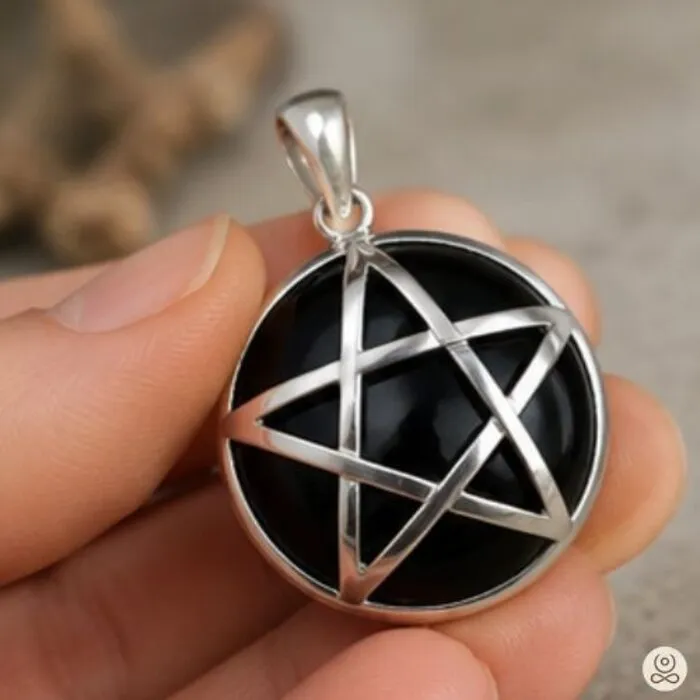 Pentagram Zilveren Hanger Zwarte Spiegel – Peter Stone