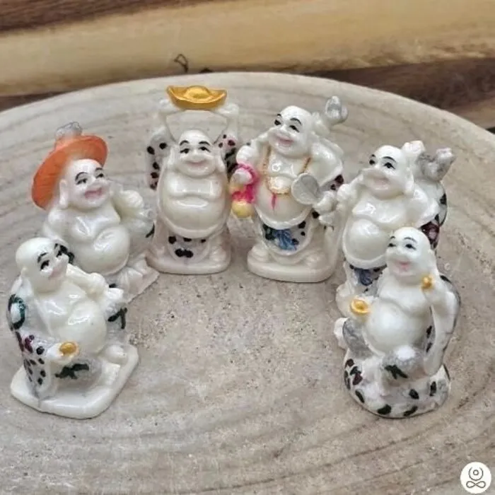 Boeddha setje van 6 wit gekleurde boeddha's