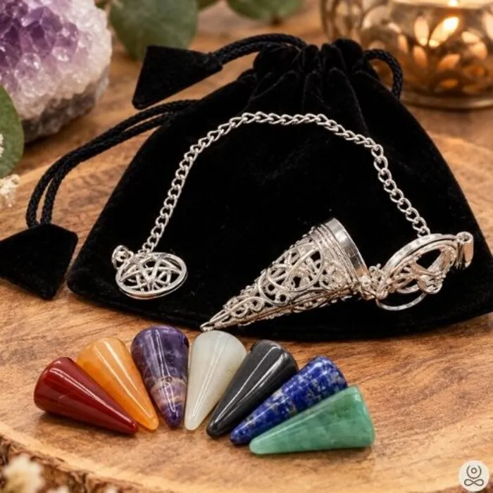 Pendel Pentagram met 7 chakra edelstenen