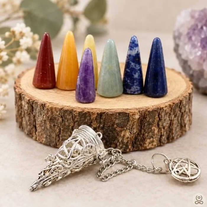 Pendel Pentagram met 7 chakra edelstenen