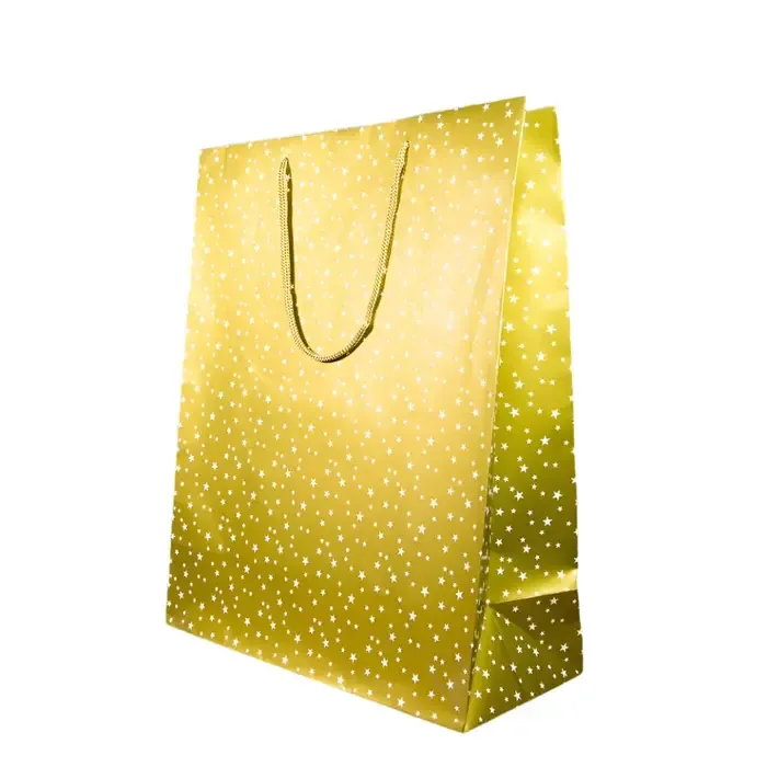 Kerstdraagtas Sterren Goud - 18 + 10 x 23 cm.