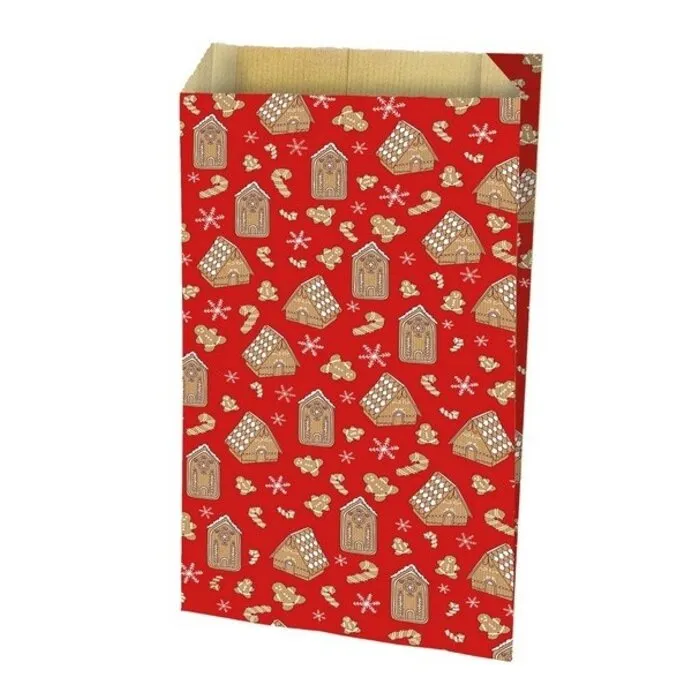 Kerstzakje Peperkoekhuisjes groot - 18+6×35 cm - 10 stuks