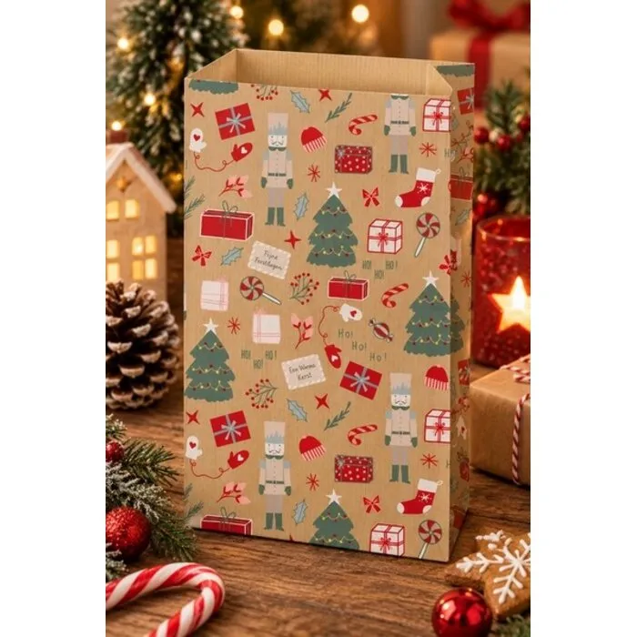 Geschenkzakjes Kerstmotief 10 stuks - 12 + 4,5 x 20 cm