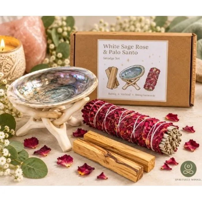 Smudge set witte salie, roos & Palo Santo