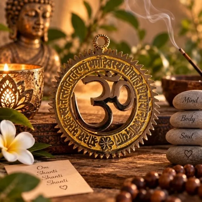 Ohm muurhanger met Gayatri Mantra 14 cm