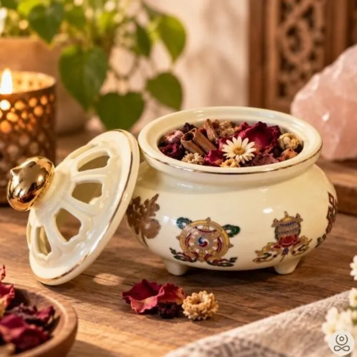 Keramische Wierookbrander met Acht Voorspoedsymbolen