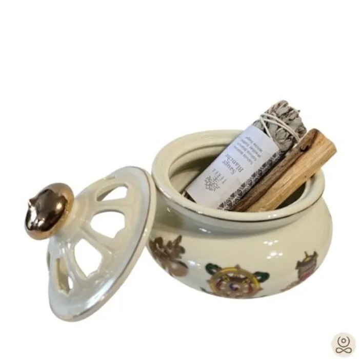 Keramische Wierookbrander met Acht Voorspoedsymbolen