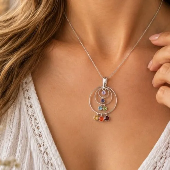 925 Sterling Zilveren Chakra Hanger met 7 Edelstenen