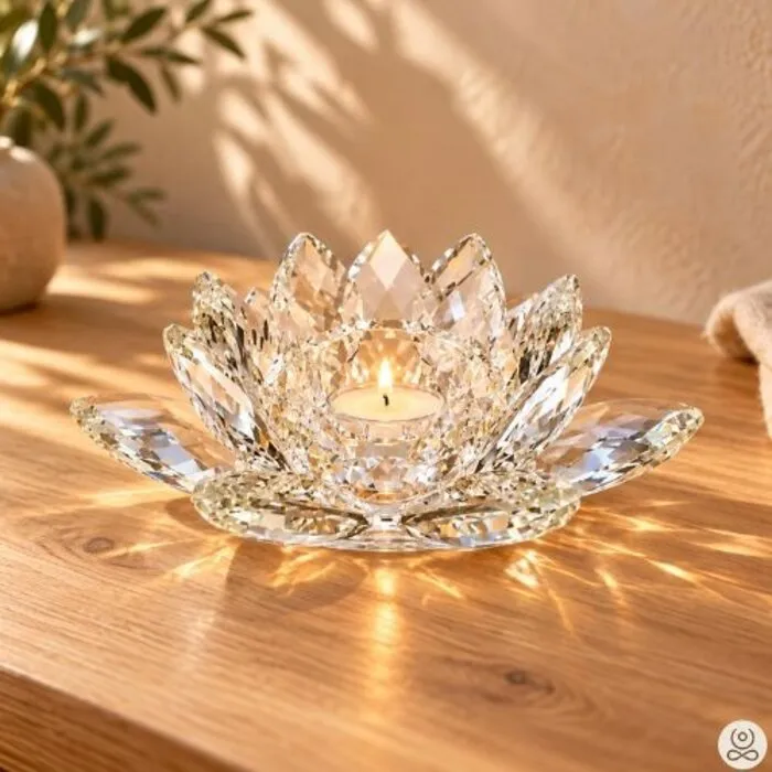 Lotus kaarshouder kristalglas XL – heldere lotusbloem van 20 cm
