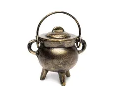 Cauldron (heksenketel) gietijzer goudkleurig 8cm