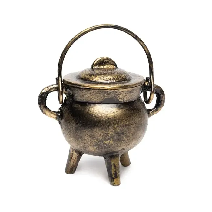 Cauldron (heksenketel) gietijzer goudkleurig 8cm