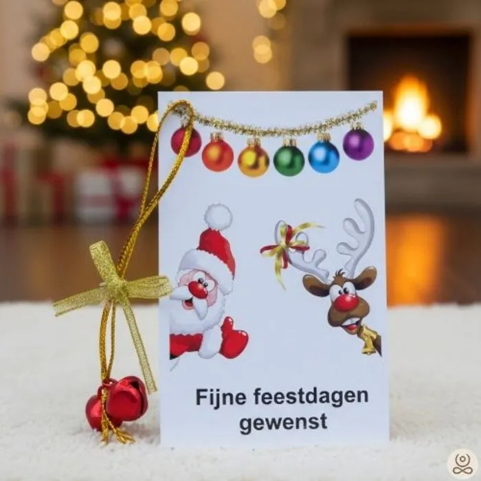 Kerstkaartje met rood kerstbelletje – klein kerstcadeautje om uit te delen