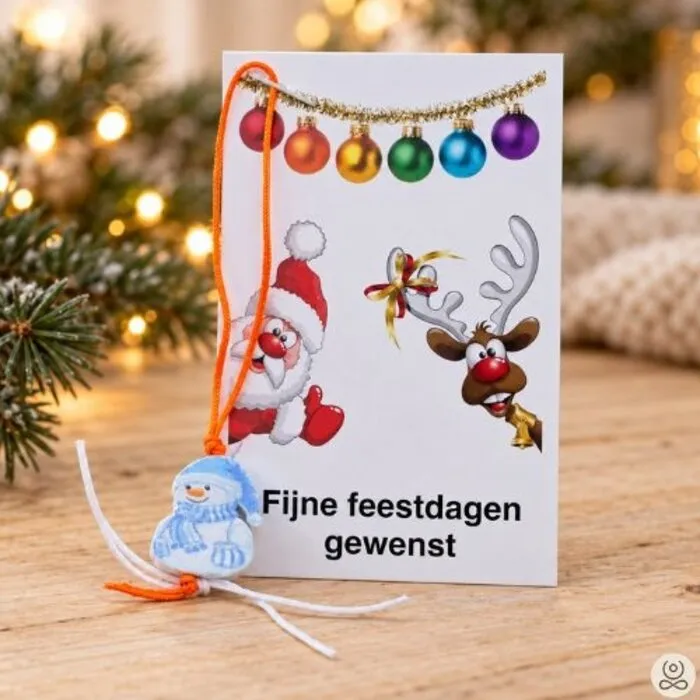 Kerstkaartje met sneeuwpop gelukshangertje – kleine kerstattentie om uit te delen