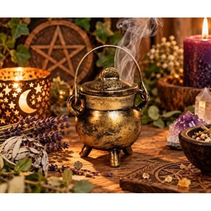 Cauldron (heksenketel) gietijzer goudkleurig klein