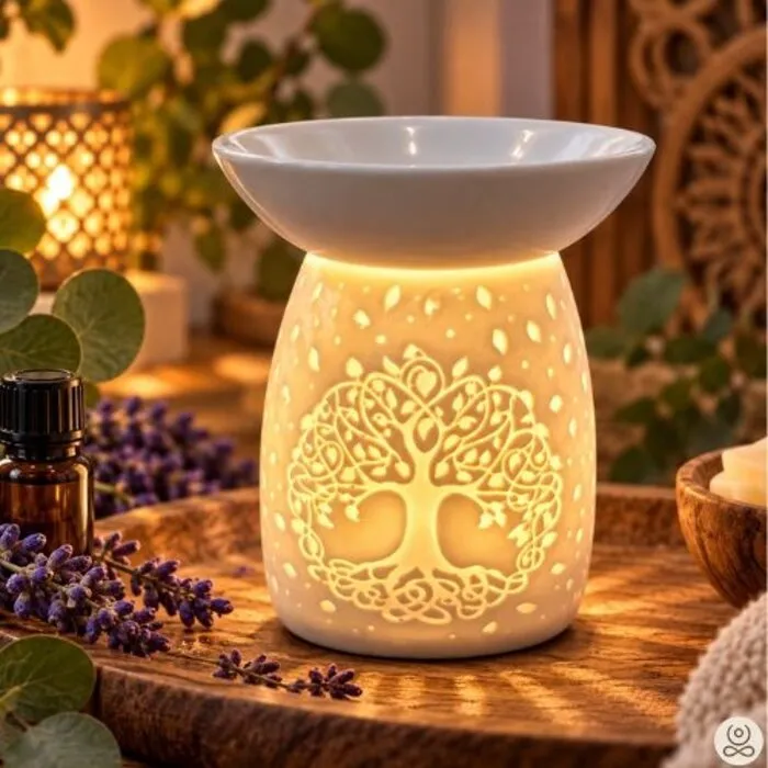 Witte oliebrander met Tree of Life design voor geur en sfeer