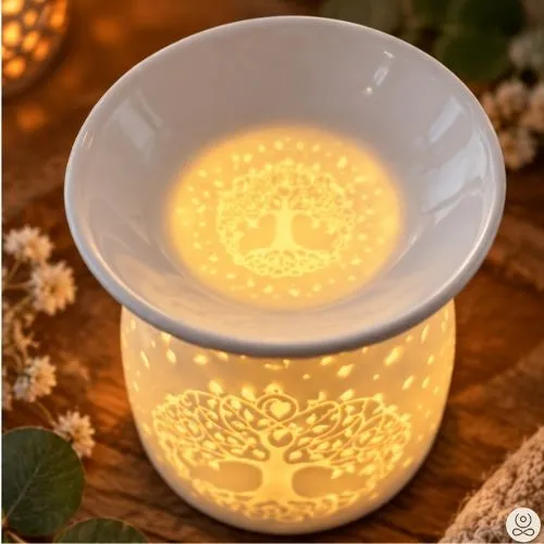 Witte oliebrander met Tree of Life design voor geur en sfeer