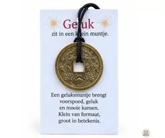 Geluksmunt aan koord met kaartje