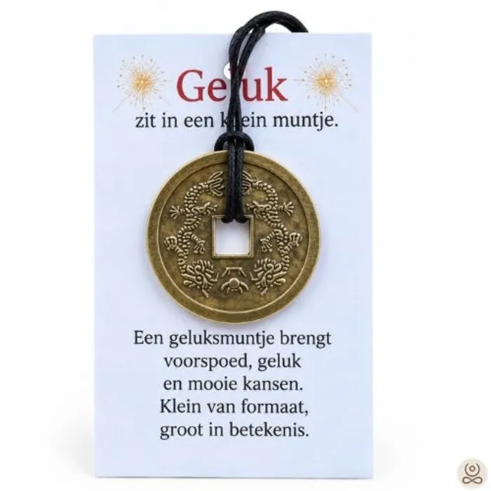Geluksmunt aan koord met kaartje