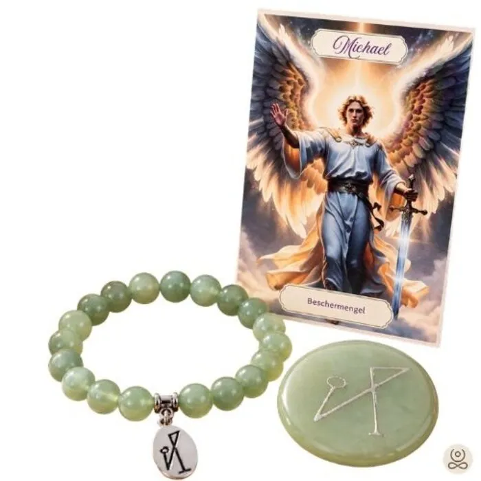 Cadeaupakket Aartsengel Michael – Jade armband & steen