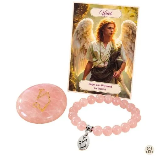 Cadeaupakket Aartsengel Uriël – Rozenkwarts armband, edelsteen & kaart