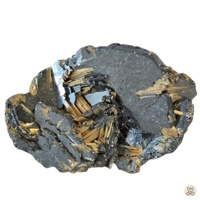 Rutiel op Hematiet met Goudkleurige Rutielkristallen – Uniek Mineraal 40 mm