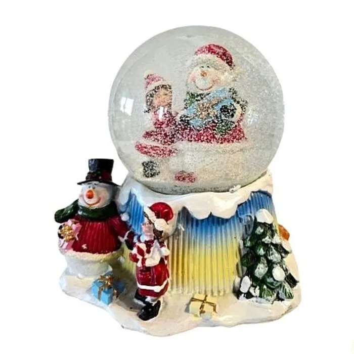 Kerst sneeuwbol met muziekdoosje – Sneeuwpop en meisje – 16 cm