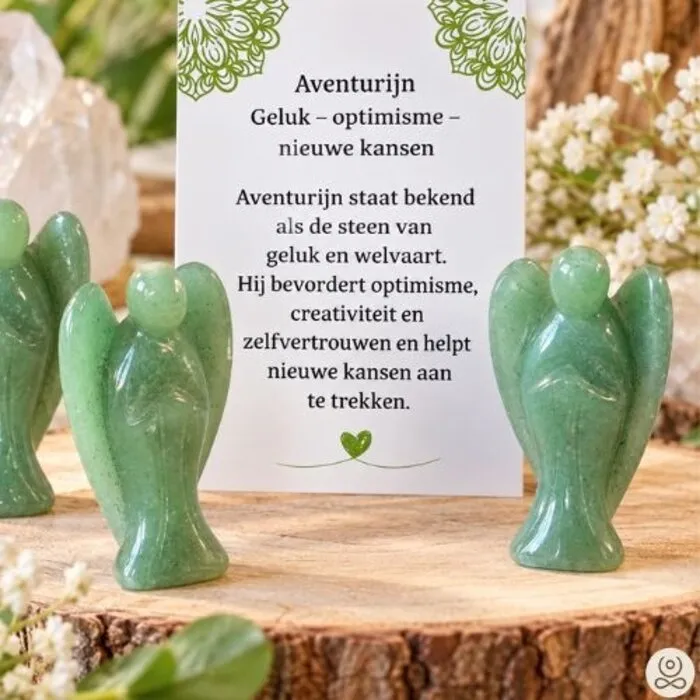 Aventurijn Engel van Edelsteen met Betekeniskaartje – Geluk & Nieuwe Kansen – ca. 45 mm