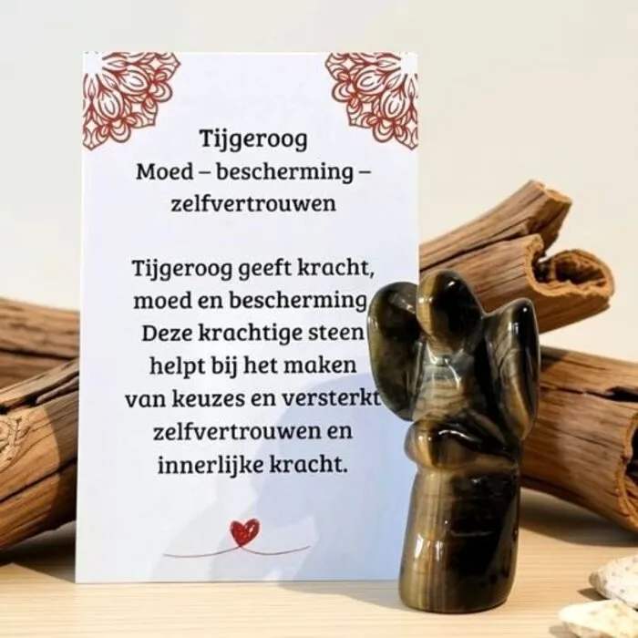 Tijgeroog Engel 5 cm – Edelstenen Engel met Betekeniskaartje
