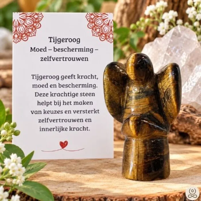 Tijgeroog Engel 4 cm – Edelstenen Engeltje met Betekeniskaartje