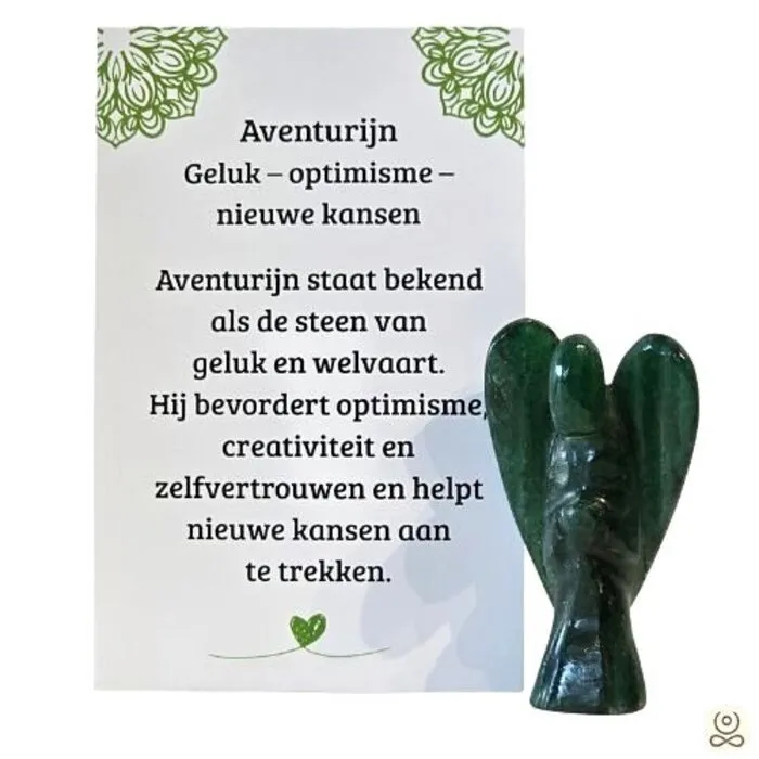 Donkergroene Aventurijn Engel 45 mm – Edelstenen Engeltje met Betekeniskaartje
