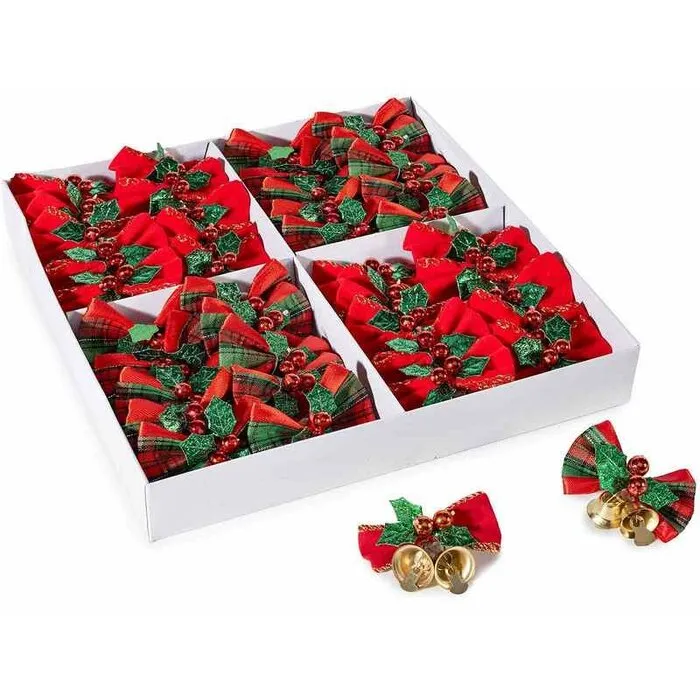2 Kerststrikje met Belletjes en Hulst – 5 cm