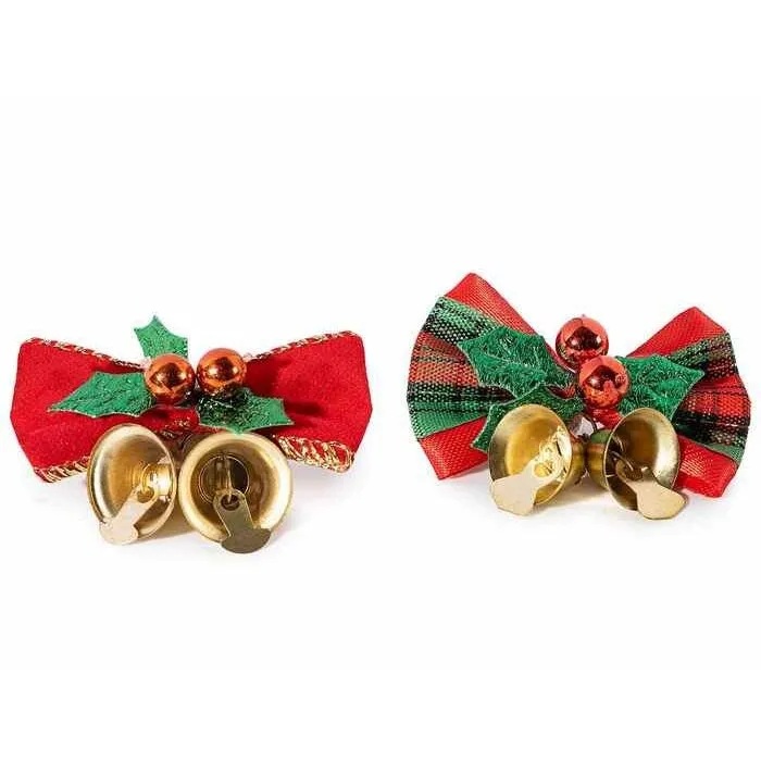 2 Kerststrikje met Belletjes en Hulst – 5 cm