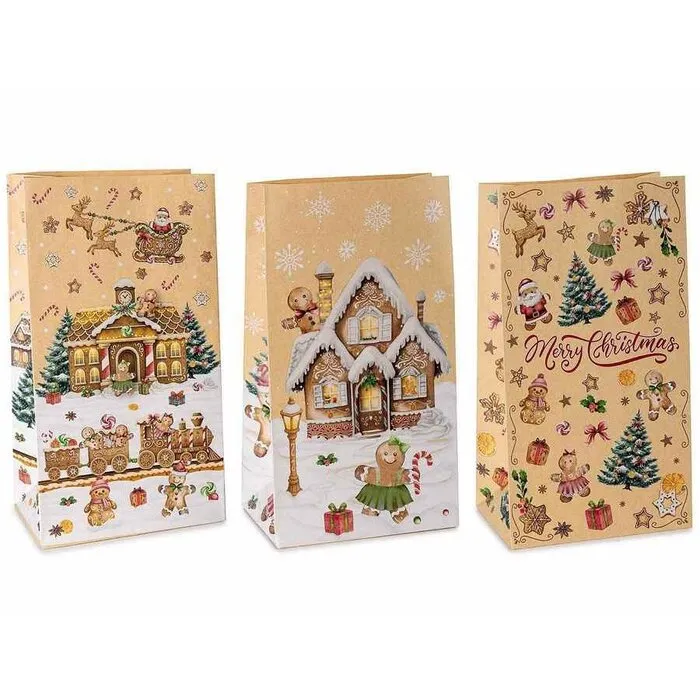 Kerst Cadeauzakje Peperkoek – Kraftpapier 28 cm Assorti.