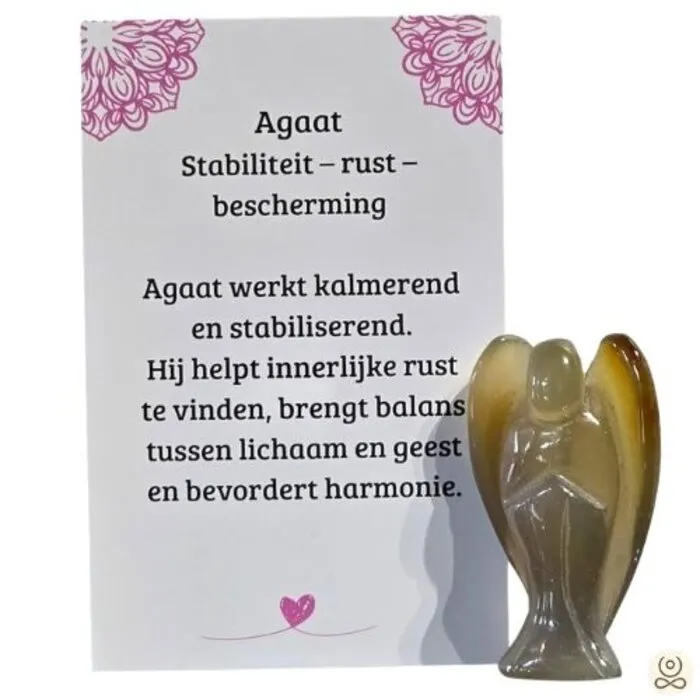 Agaat Engel 45 mm – Uniek Honingkleurig Edelstenen Engeltje met Betekeniskaartje