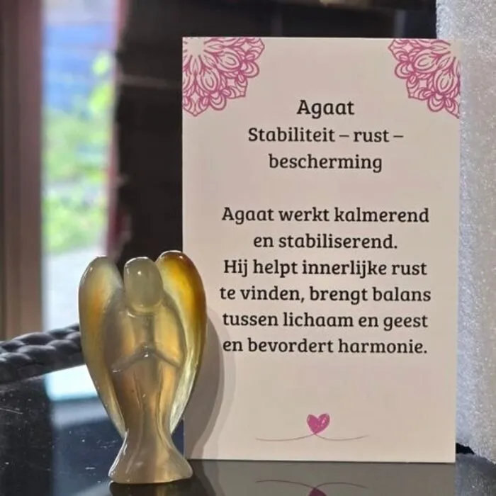 Agaat Engel 45 mm – Uniek Honingkleurig Edelstenen Engeltje met Betekeniskaartje