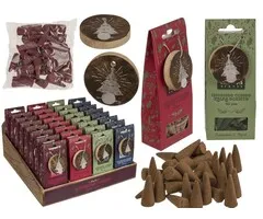 Kerst Wierookkegels met Houten Houder – 4 Geuren Assorti.