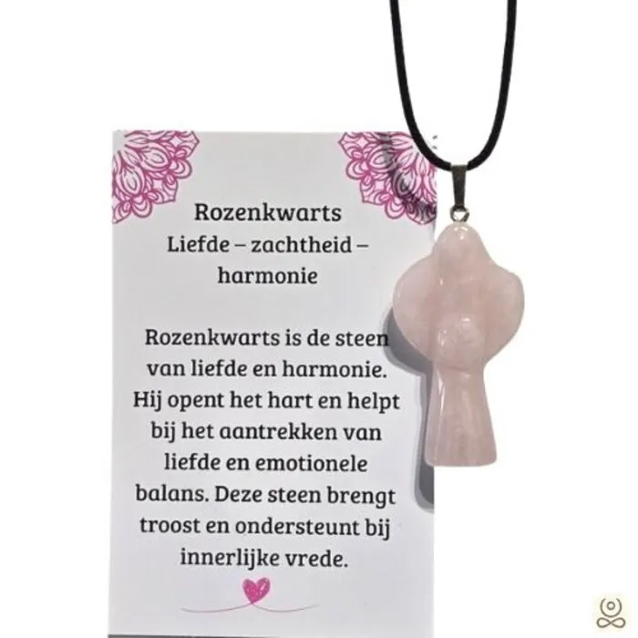 Rozenkwarts Engel Hanger 4 cm – Beschermengeltje met Koord en Betekeniskaartje